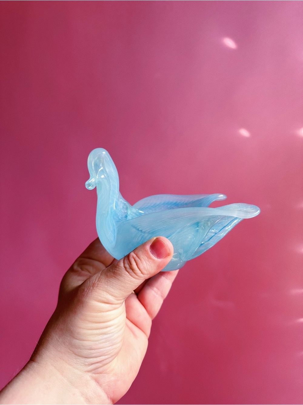 Vintage Blue Art Glass Bird Figurine - Decorative Bird Dish